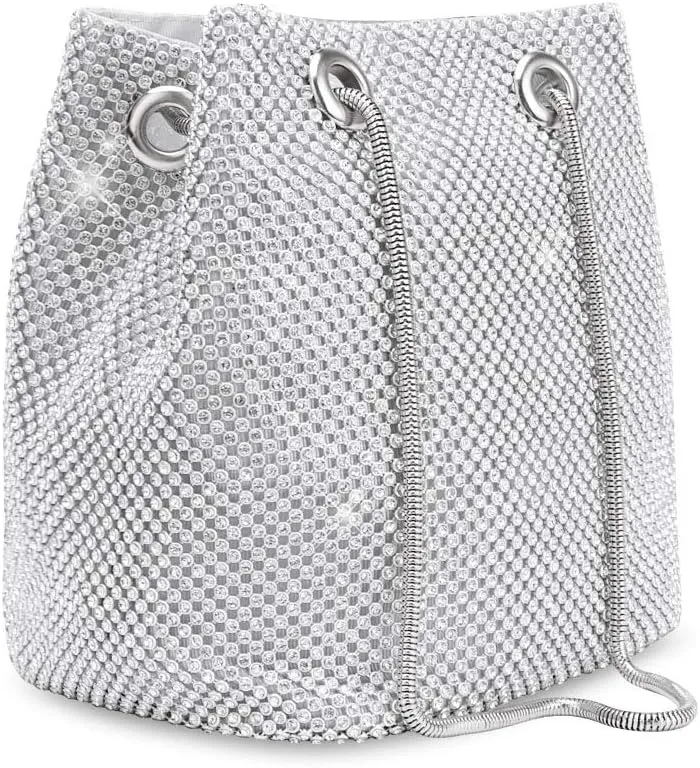 Women's Evening Bag- Upgraded Size Full Rhinestones Bucket Bag Shining Bag Shoulder Bag for Party Wedding Date Night