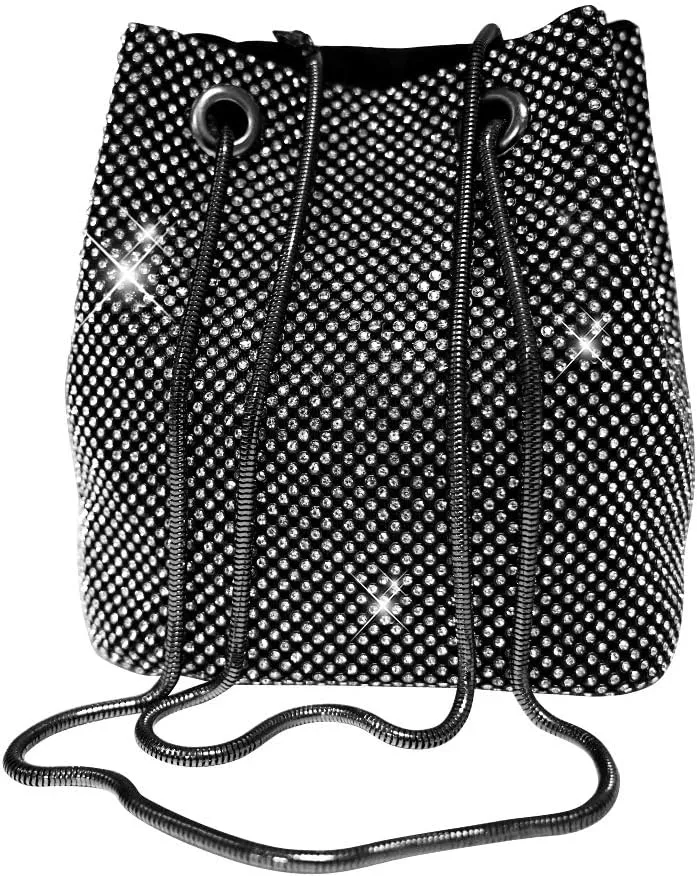 Women's Evening Bag- Upgraded Size Full Rhinestones Bucket Bag Shining Bag Shoulder Bag for Party Wedding Date Night