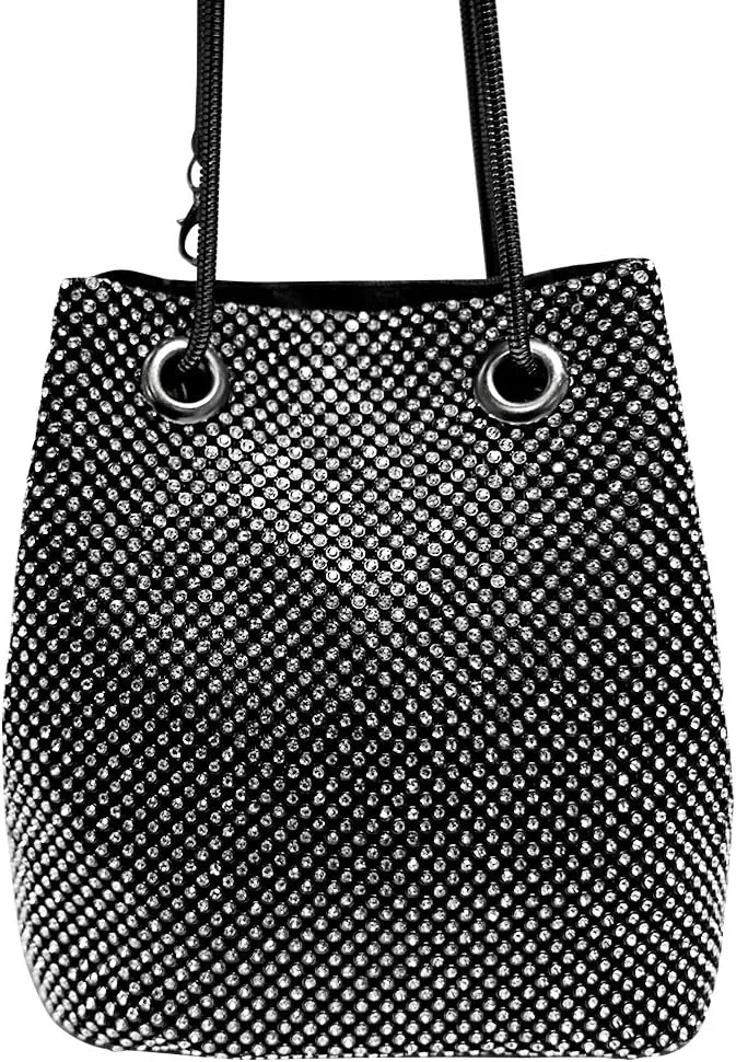 Women's Evening Bag- Upgraded Size Full Rhinestones Bucket Bag Shining Bag Shoulder Bag for Party Wedding Date Night