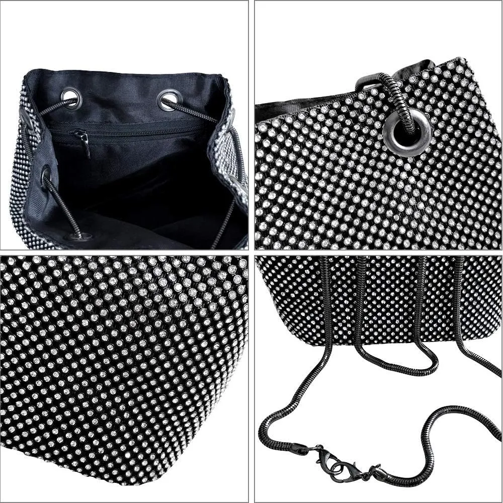 Women's Evening Bag- Upgraded Size Full Rhinestones Bucket Bag Shining Bag Shoulder Bag for Party Wedding Date Night