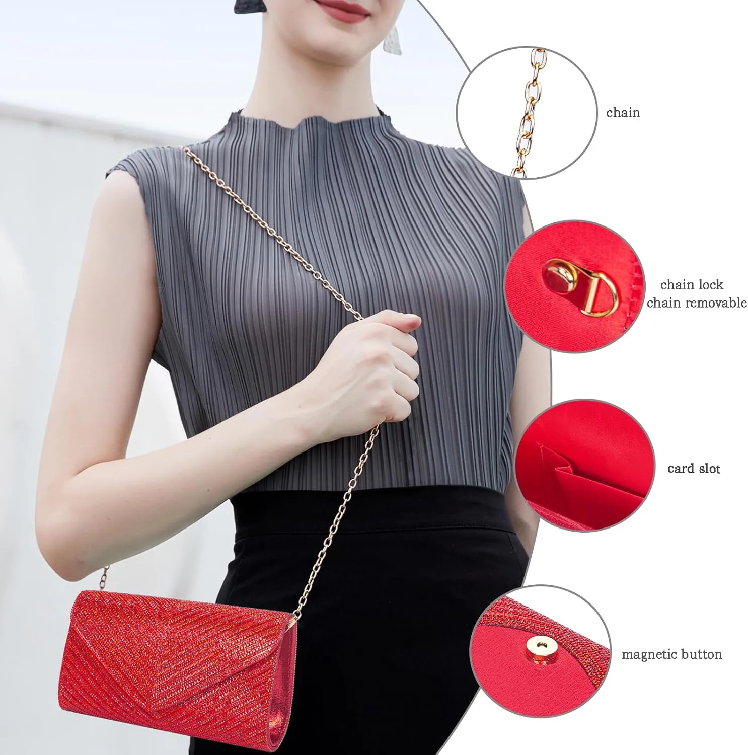 Women's Evening Handbags Envelope Clutch Purses Ladies Crossbody Bags Rhinestone Wedding Bag Shoulder Bag for Women
