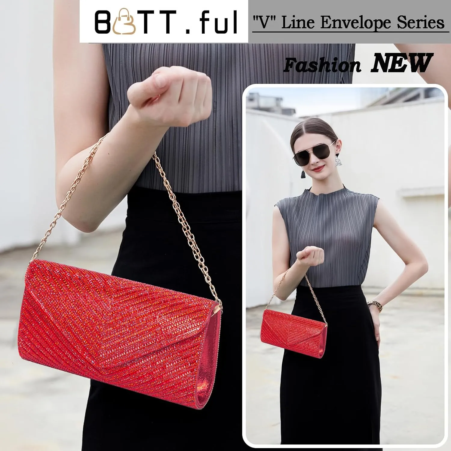 Women's Evening Handbags Envelope Clutch Purses Ladies Crossbody Bags Rhinestone Wedding Bag Shoulder Bag for Women