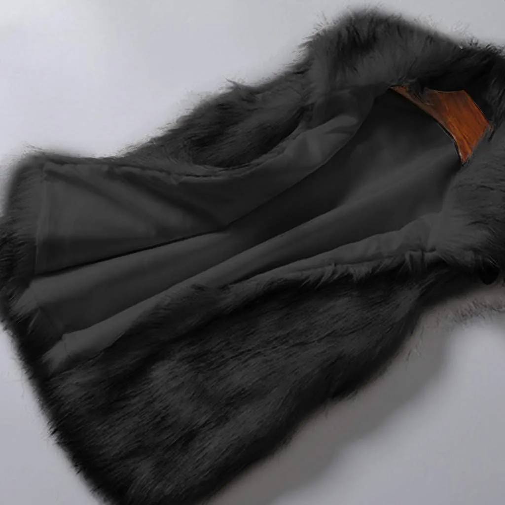 Womens Faux Fur Coat Casual Loose Sleeveless Vest Fuzzy Fleece Lapel Collar Jackets Winter Windproof Outerwear