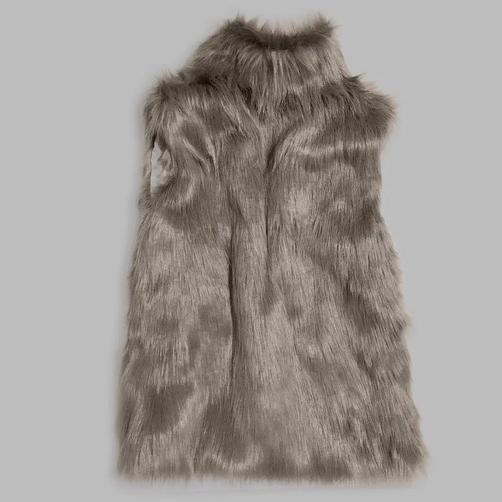 Womens Faux Fur Coat Casual Loose Sleeveless Vest Fuzzy Fleece Lapel Collar Jackets Winter Windproof Outerwear