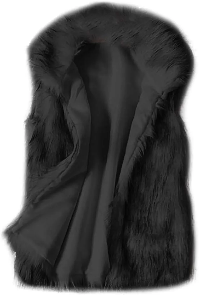 Womens Faux Fur Coat Casual Loose Sleeveless Vest Fuzzy Fleece Lapel Collar Jackets Winter Windproof Outerwear