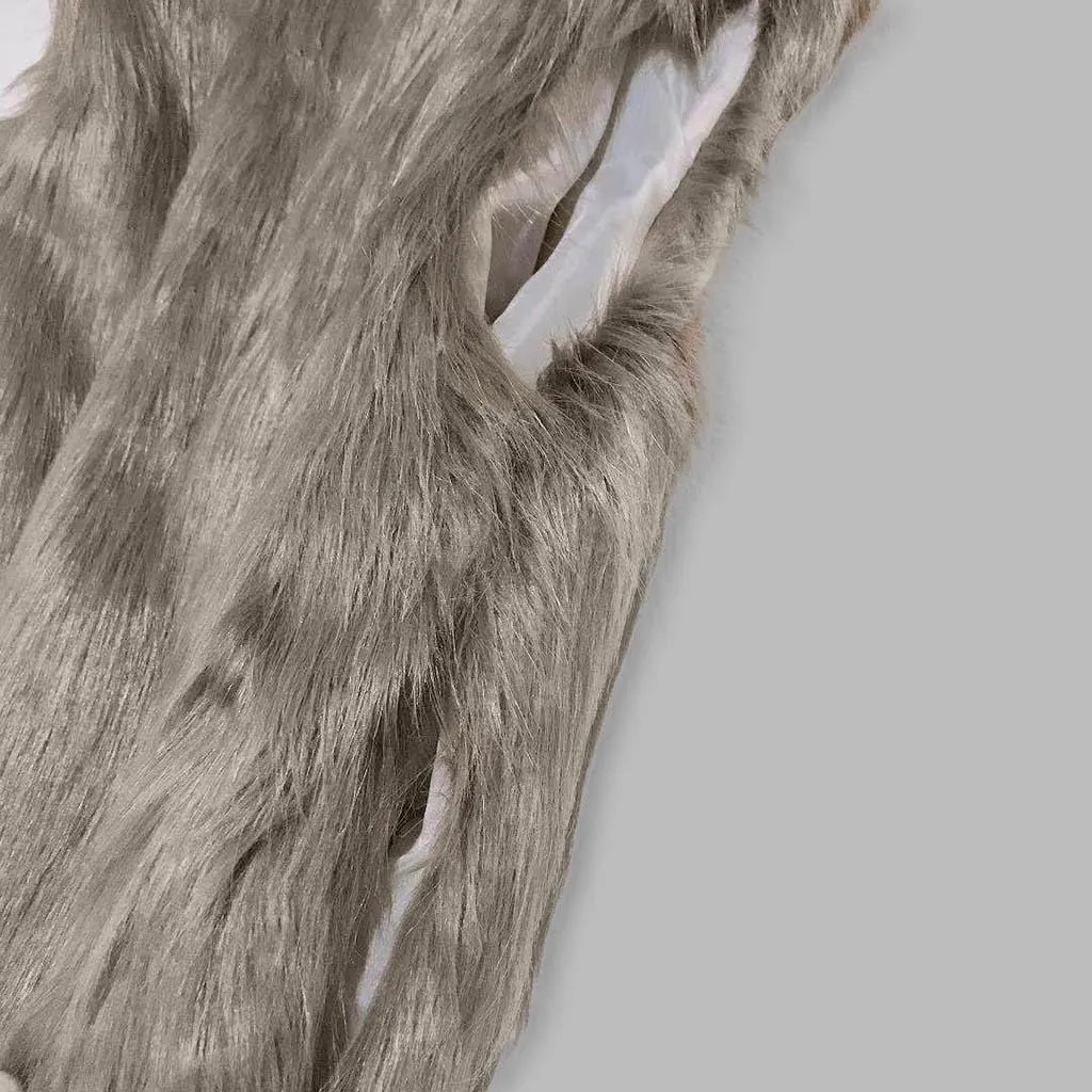 Womens Faux Fur Coat Casual Loose Sleeveless Vest Fuzzy Fleece Lapel Collar Jackets Winter Windproof Outerwear