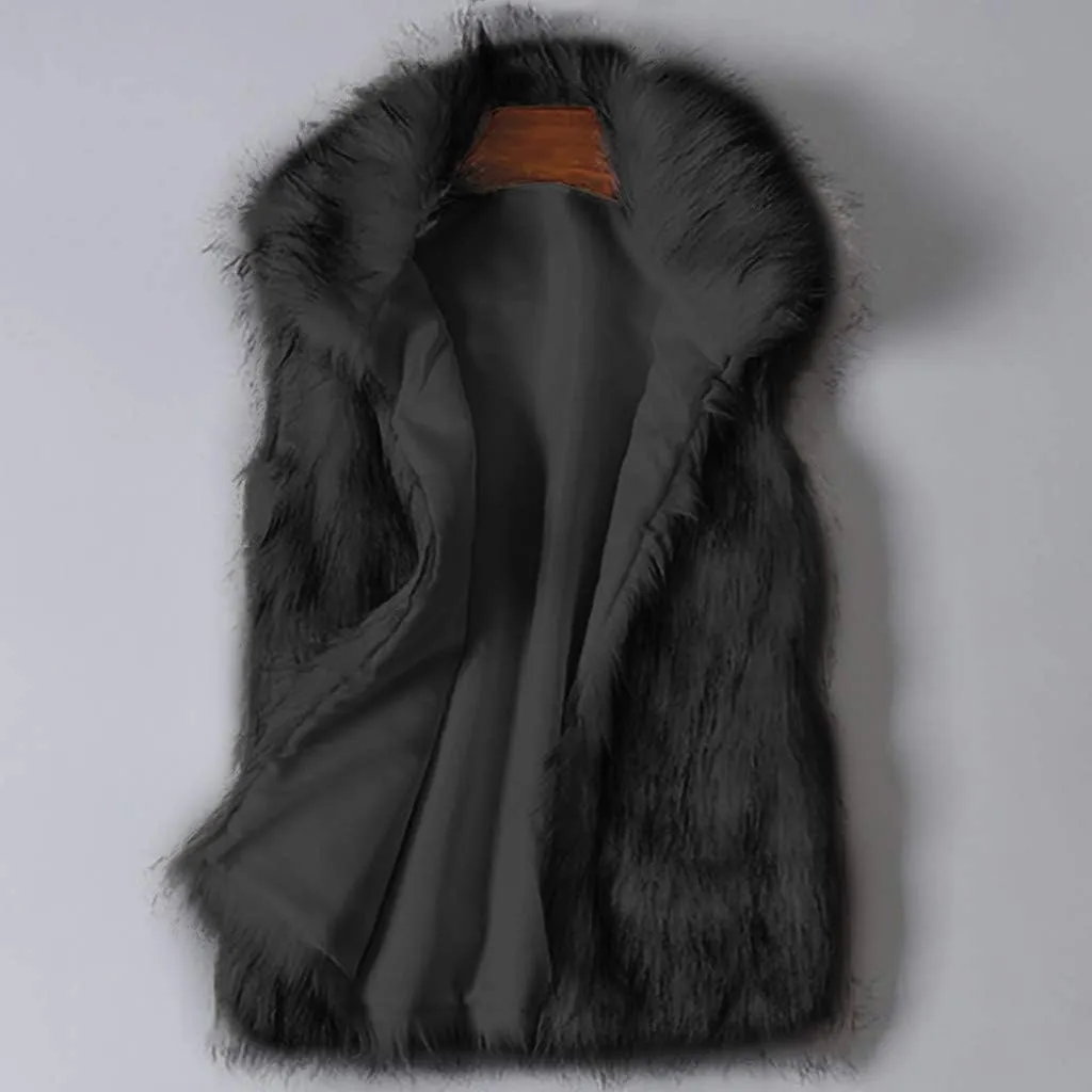 Womens Faux Fur Coat Casual Loose Sleeveless Vest Fuzzy Fleece Lapel Collar Jackets Winter Windproof Outerwear