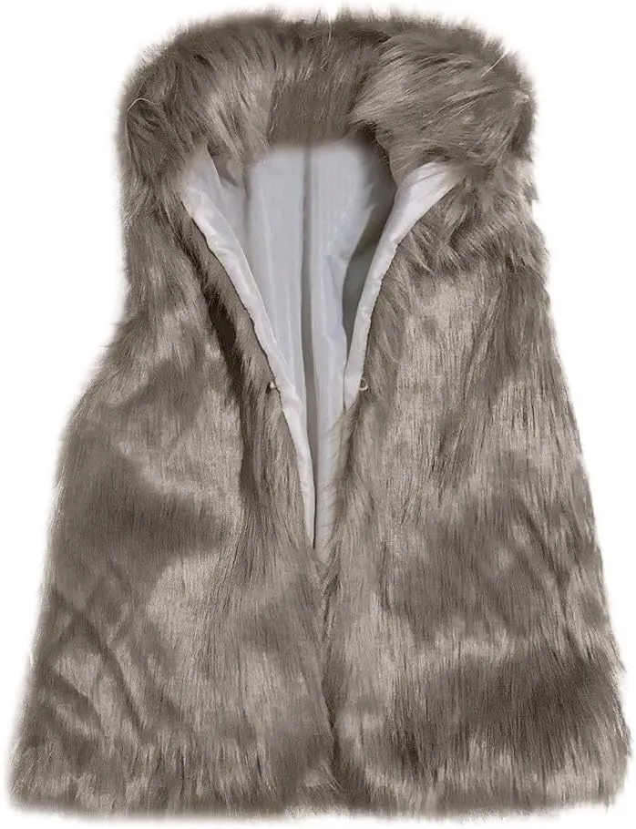 Womens Faux Fur Coat Casual Loose Sleeveless Vest Fuzzy Fleece Lapel Collar Jackets Winter Windproof Outerwear