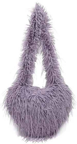 Women's Faux Fur Heart Shaped Shoulder Bag Winter Fluffy Furry Plush Purse Large Tote Handbag