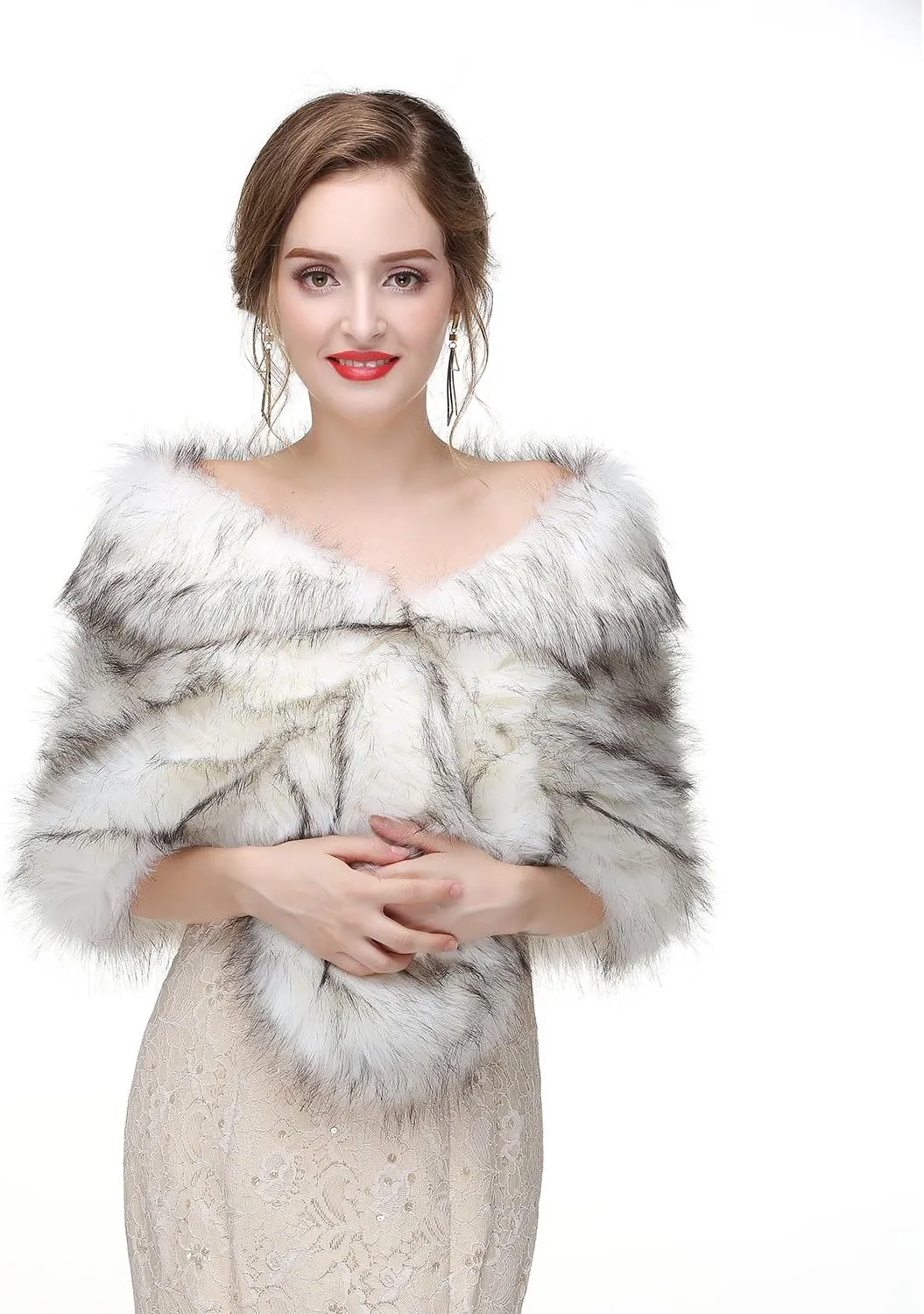 Women's Faux Fur Shawl Wrap Cape for Bridal Wedding Party Blue Artificial Wool