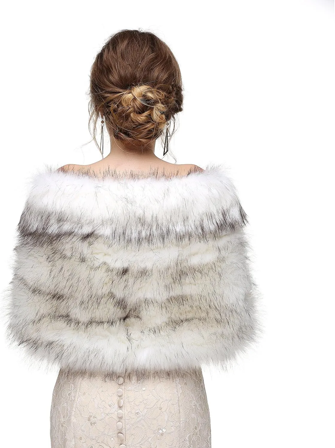 Women's Faux Fur Shawl Wrap Cape for Bridal Wedding Party Blue Artificial Wool