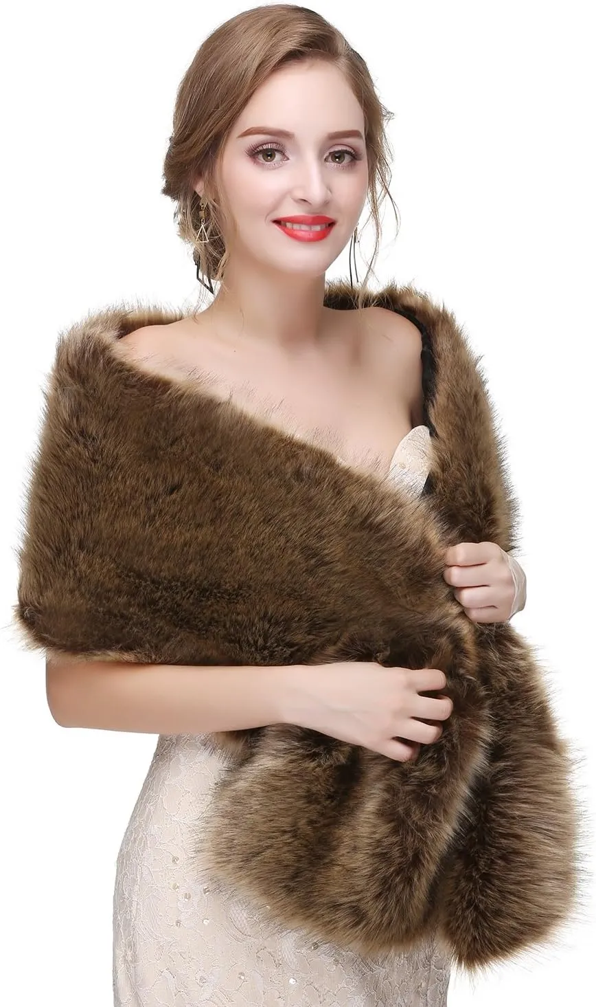 Women's Faux Fur Shawl Wrap Cape for Bridal Wedding Party Blue Artificial Wool