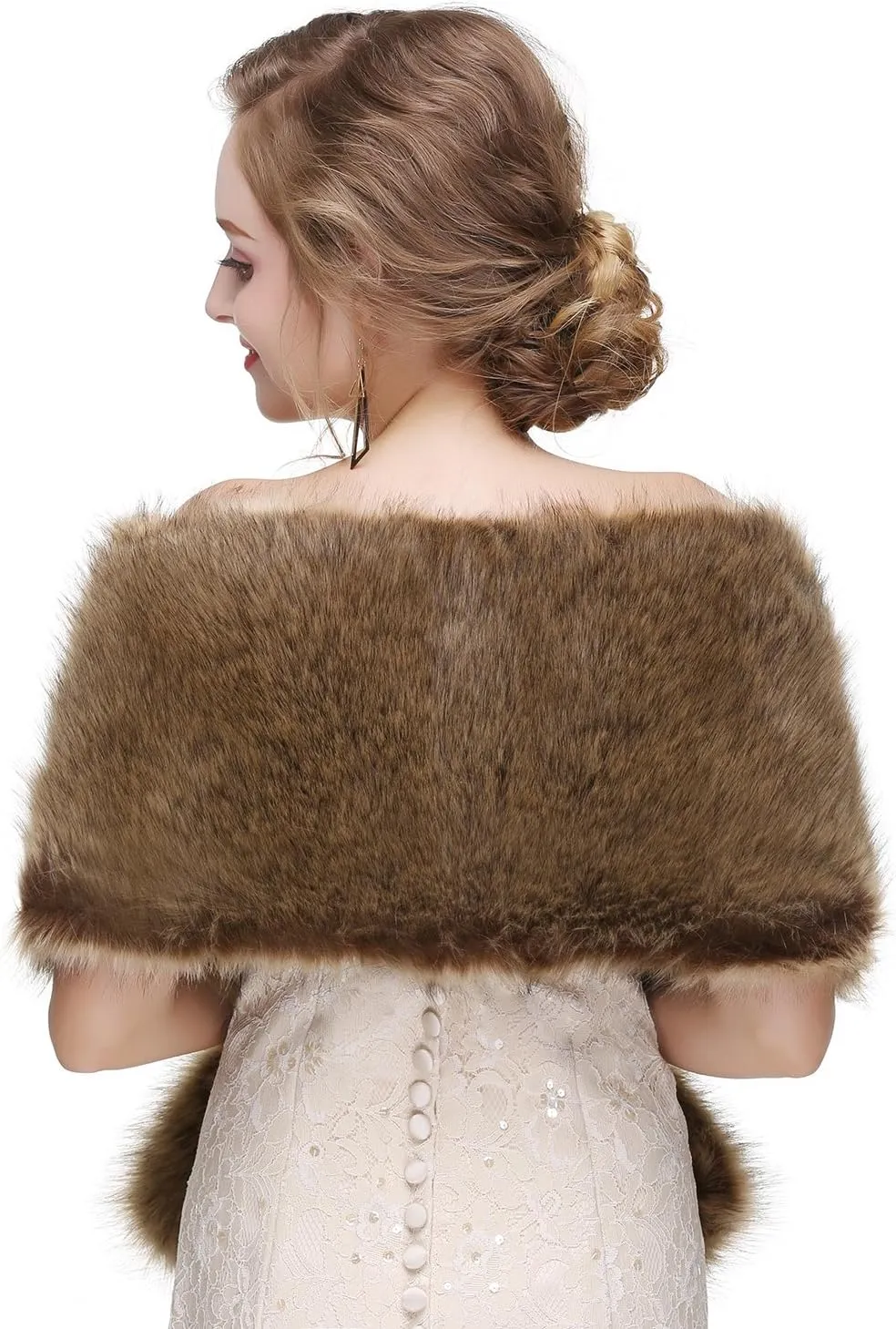 Women's Faux Fur Shawl Wrap Cape for Bridal Wedding Party Blue Artificial Wool