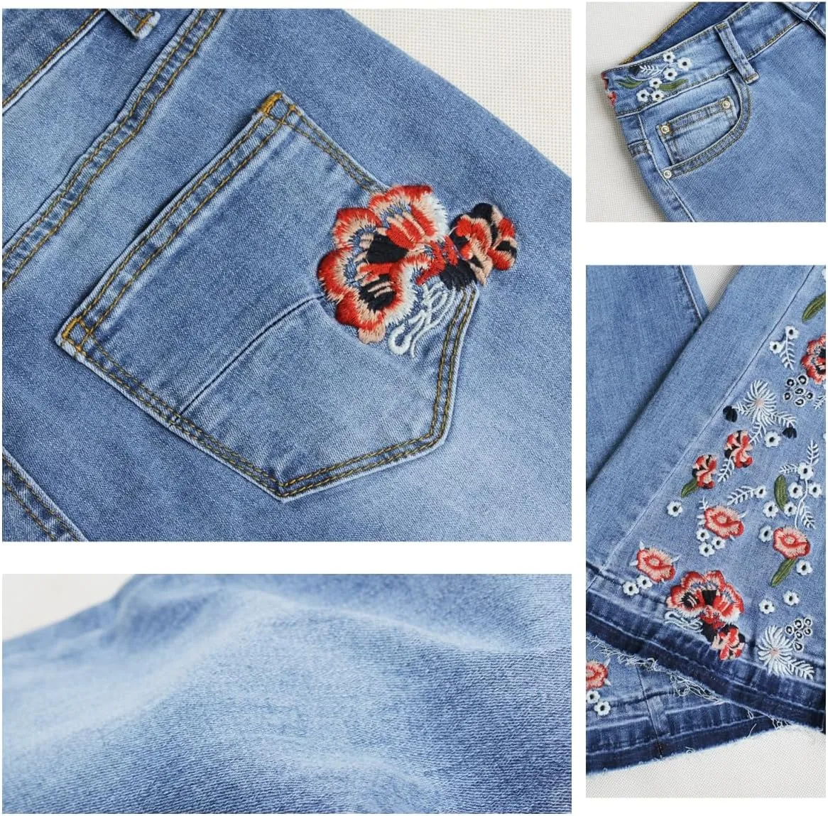 Womens Flared Jeans High Waisted Bell Bottom Jeans 70s Retro Jeans Lightweight Denim Pants Embroidered Bootcut Jeans