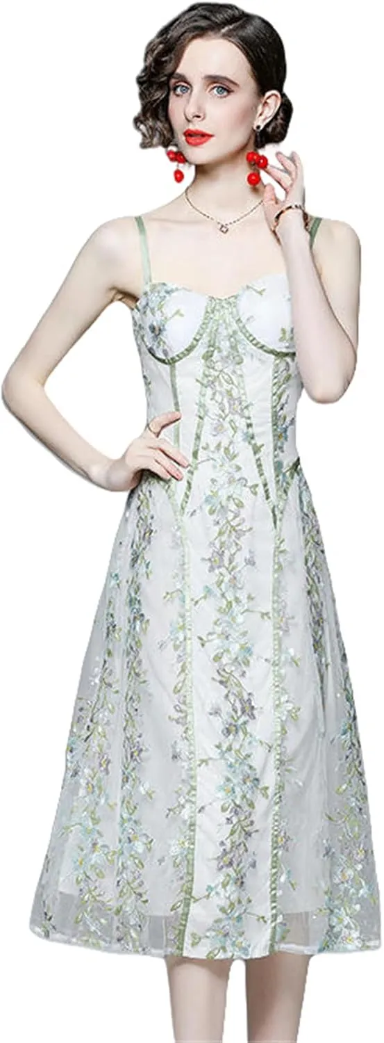 Women's French Vintage Strapless Embroidered Slim-Fit Waist-Cinching Long Dress