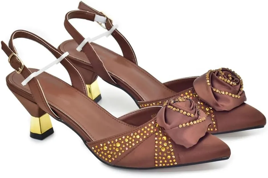 Women’S Handmade Flowers Shoes and Bag Set Elegant High Heels Slingbacks Pumps with Matching Handbag
