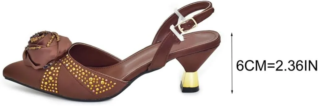 Women’S Handmade Flowers Shoes and Bag Set Elegant High Heels Slingbacks Pumps with Matching Handbag