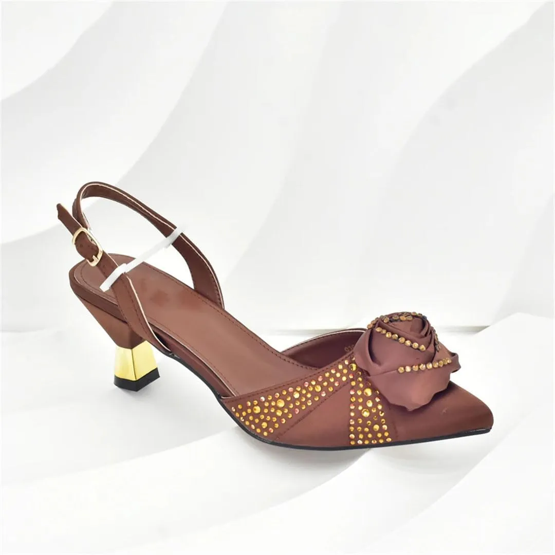 Women’S Handmade Flowers Shoes and Bag Set Elegant High Heels Slingbacks Pumps with Matching Handbag