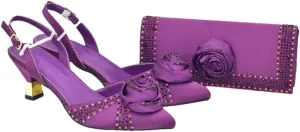Women’S Handmade Flowers Shoes and Bag Set Elegant High Heels Slingbacks Pumps with Matching Handbag