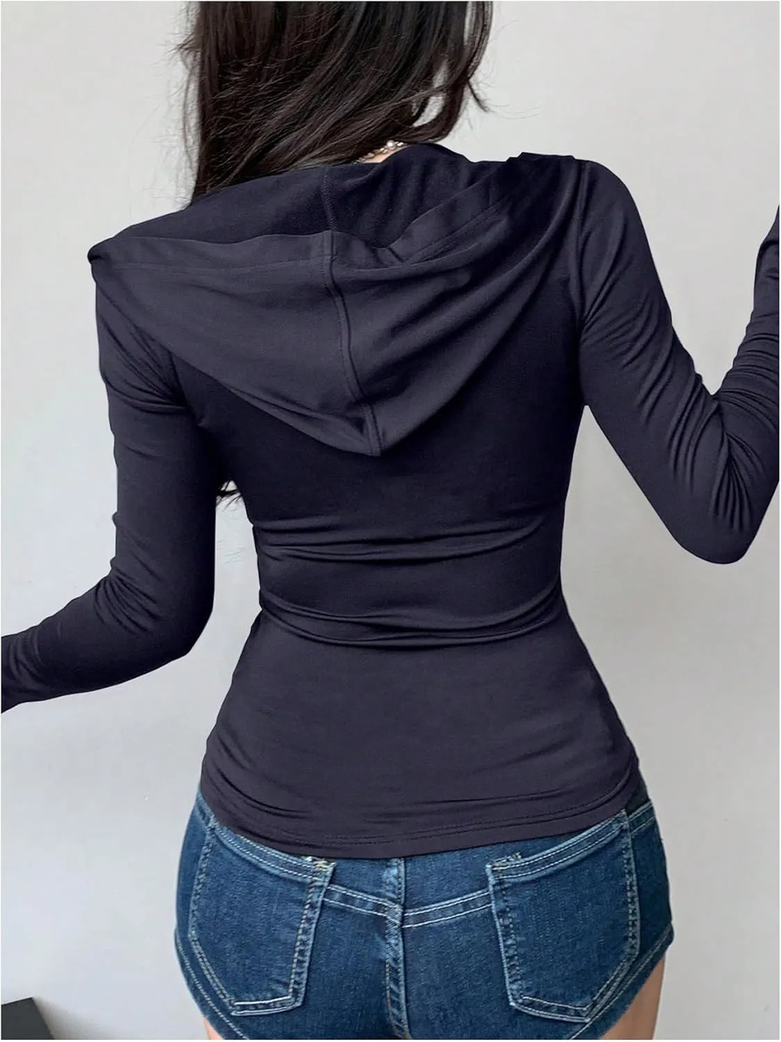 Women's Hooded Zip Up Workout Jacket Athletic Yoga Tops Slim Fit Long Sleeve Lightweight T Shirts