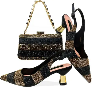 Women’s Italian Inspired Crystal Accented Wedding Shoes and Clutch Combo Pointed Toe Luxury Heels for Bride