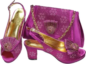 Women’s Italian Inspired Crystal Accented Wedding Shoes and Clutch Set Pointed Toe High Heels for Bride