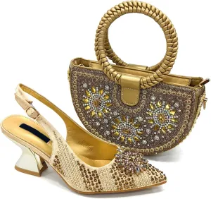 Womens Italian Style Luxury Evening Shoes and Matching Clutch Set Rhinestone Accented High Heels for Bride