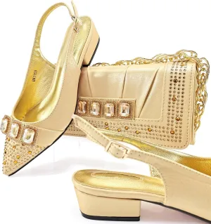 Women’s Italian Style Luxury Wedding Shoes and Matching Shoulder Bag Combo Rhinestone Decorated Heels for Bride