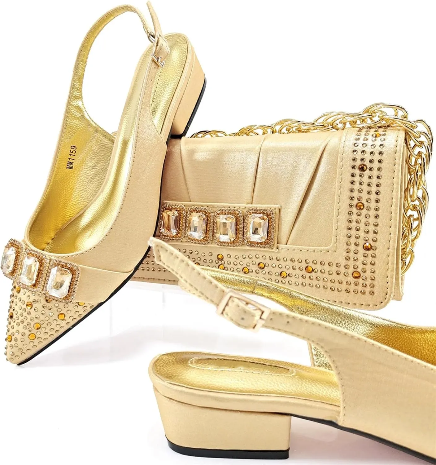 Women’s Italian Style Luxury Wedding Shoes and Matching Shoulder Bag Combo Rhinestone Decorated Heels for Bride