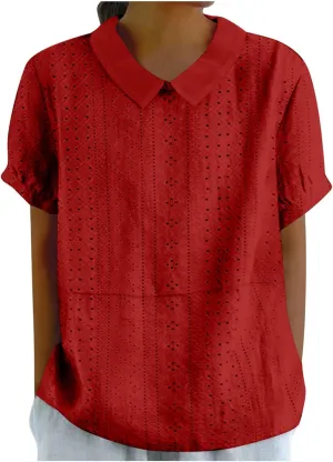 Women's Linen Shirt 2025 Summer Retro Embroidered 3/4 Sleeve Boho Tops Dressy Casual Blouses Teacher Loose Tunics
