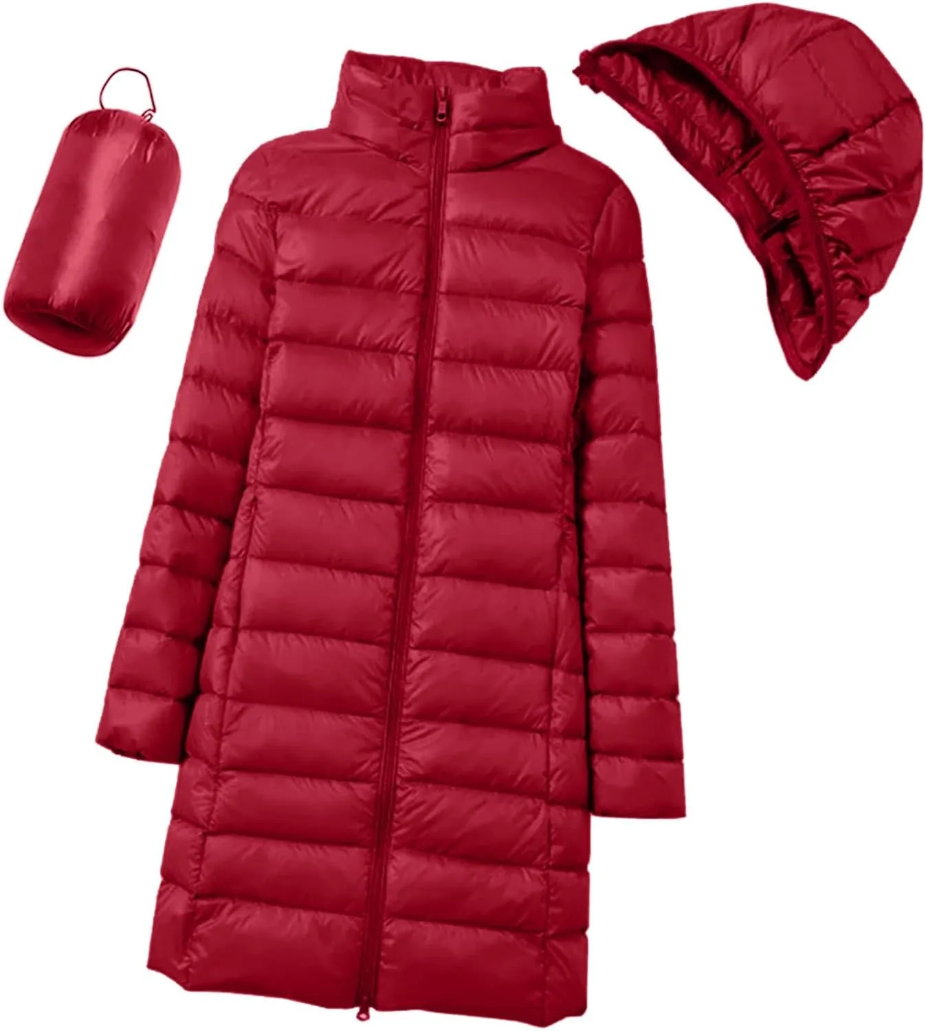 Women's Long Down Coat Packable Puffer Jacket Hooded Winter Ultra Light Quilted Winter Coat with Pocket Outerwear