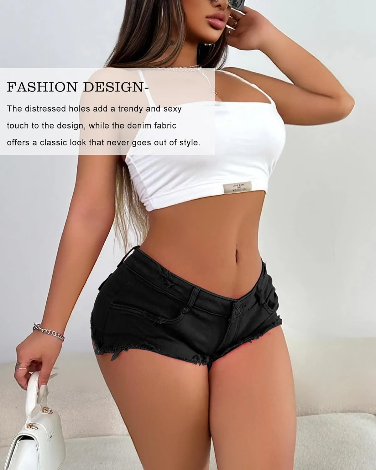 Women's Low-Rise Distressed Denim Booty Shorts - Sexy Mini Stretch Jean Shorts for Women