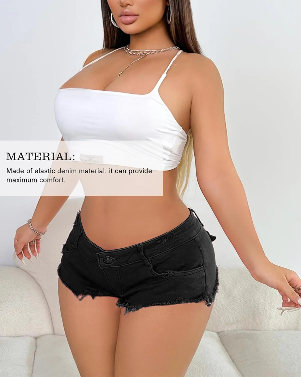 Women's Low-Rise Distressed Denim Booty Shorts - Sexy Mini Stretch Jean Shorts for Women