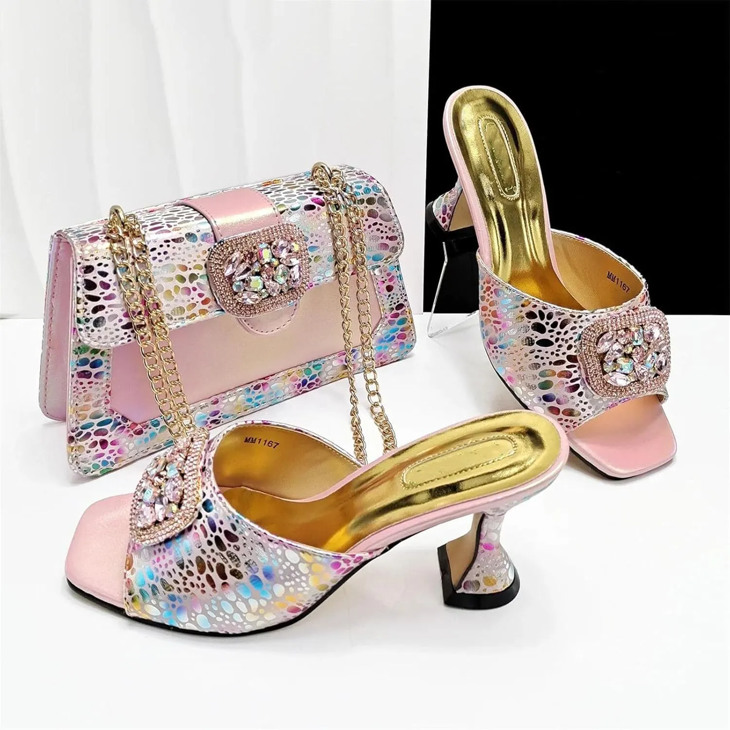Womens Luxury Italian Style Evening Shoes and Purse Set Sparkly Crystal Accented Heels for Formal Wear