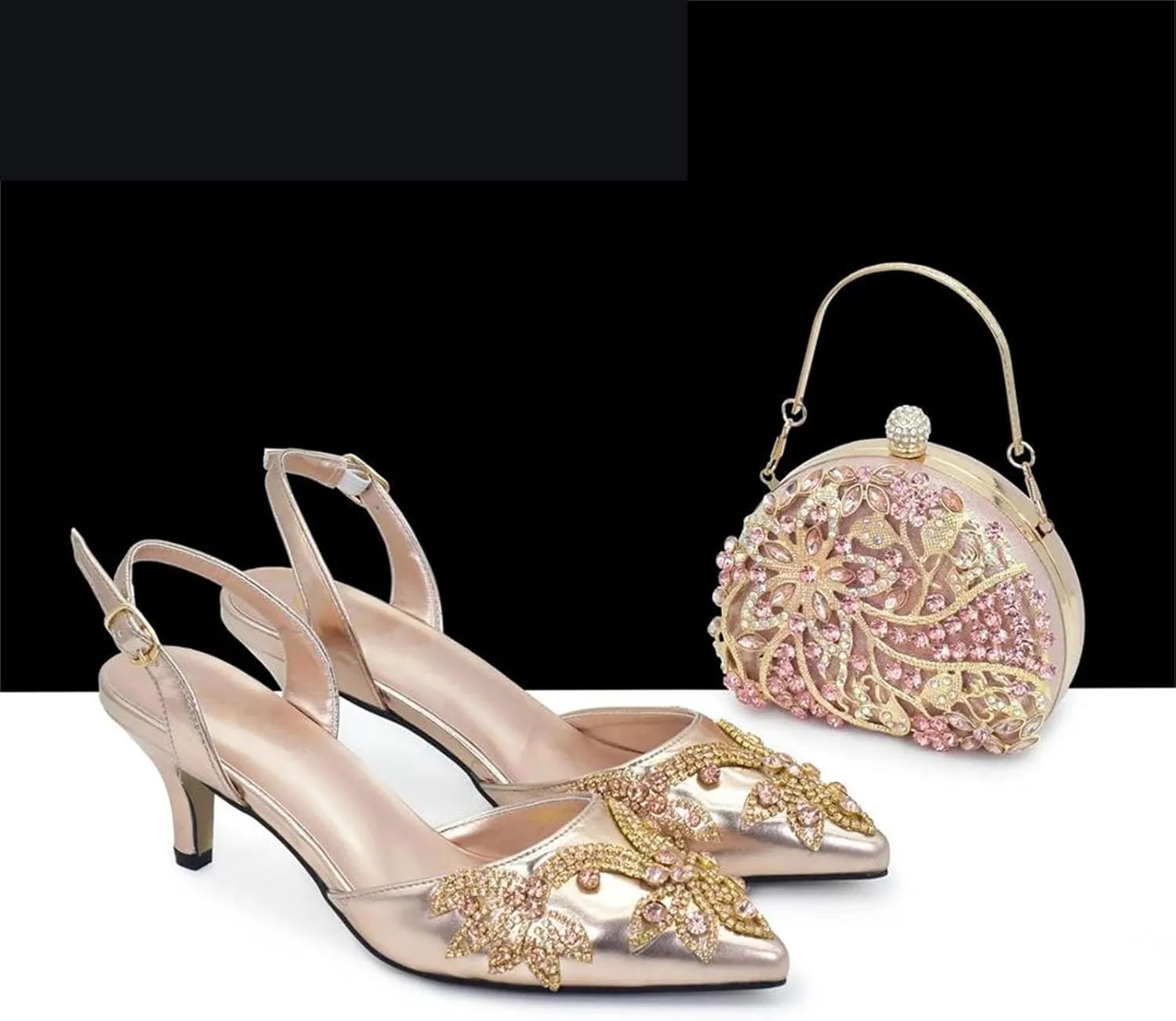 Women’s Luxury Wedding Celebration Shoes and Clutch Bag Set Italian Style Crystal Decorated Heels for Formal