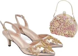 Women’s Luxury Wedding Celebration Shoes and Clutch Bag Set Italian Style Crystal Decorated Heels for Formal