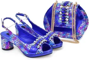 Womens Luxury Wedding Reception Shoes and Matching Clutch Set Pointed Toe High Heels with Rhinestone Formal Occasion