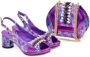 Womens Luxury Wedding Reception Shoes and Matching Clutch Set Pointed Toe High Heels with Rhinestone Formal Occasion
