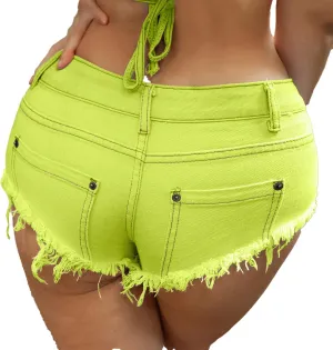 Women's Mini Shorts Denim Stretch Cut Low Rise Hot Pants
