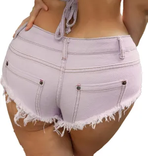 Women's Mini Shorts Denim Stretch Cut Low Rise Hot Pants