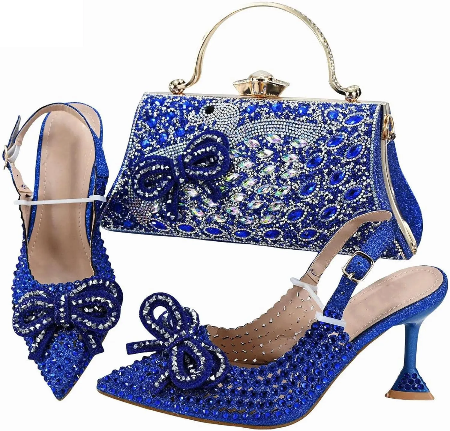 Womens Nigerian Inspired Designer Evening Shoes and Purse Combo Rhinestone Pattern High Heels for Bridal Party