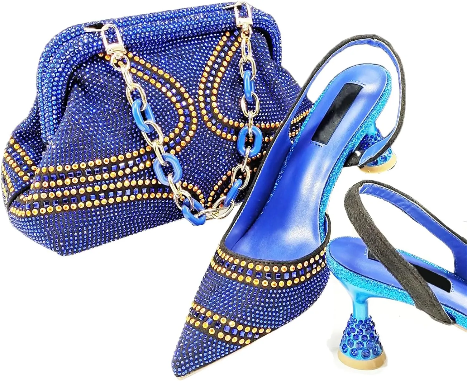 Womens Nigerian Inspired Designer Evening Shoes and Shoulder Bag Set Rhinestone Pattern High Heels for Bridal Party