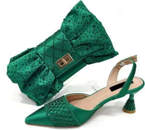 Women’s Nigerian Inspired Designer Wedding Shoes and Shoulder Bag Set Crystal Decorated Heels for Special Occasions