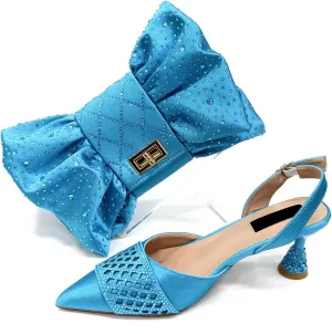 Women’s Nigerian Inspired Designer Wedding Shoes and Shoulder Bag Set Crystal Decorated Heels for Special Occasions