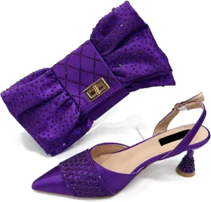 Women’s Nigerian Inspired Designer Wedding Shoes and Shoulder Bag Set Crystal Decorated Heels for Special Occasions