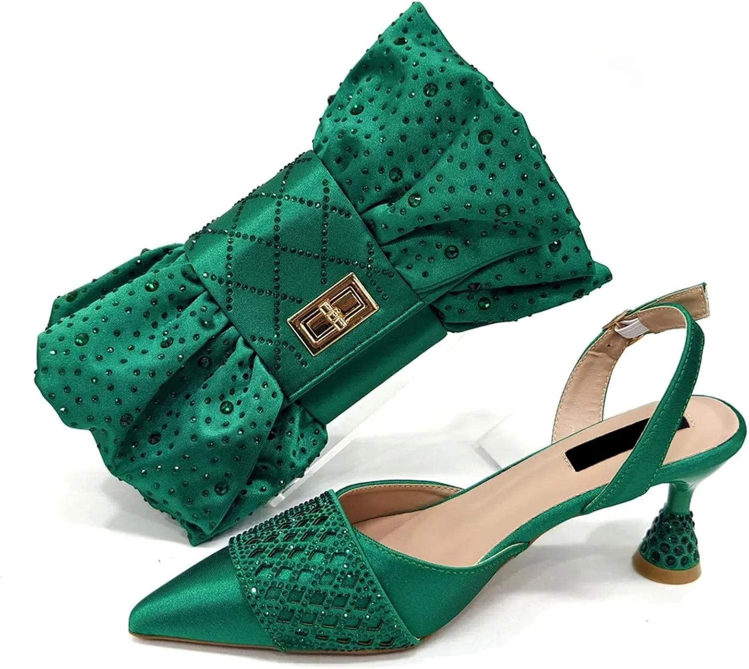 Women’s Nigerian Inspired Designer Wedding Shoes and Shoulder Bag Set Crystal Decorated Heels for Special Occasions