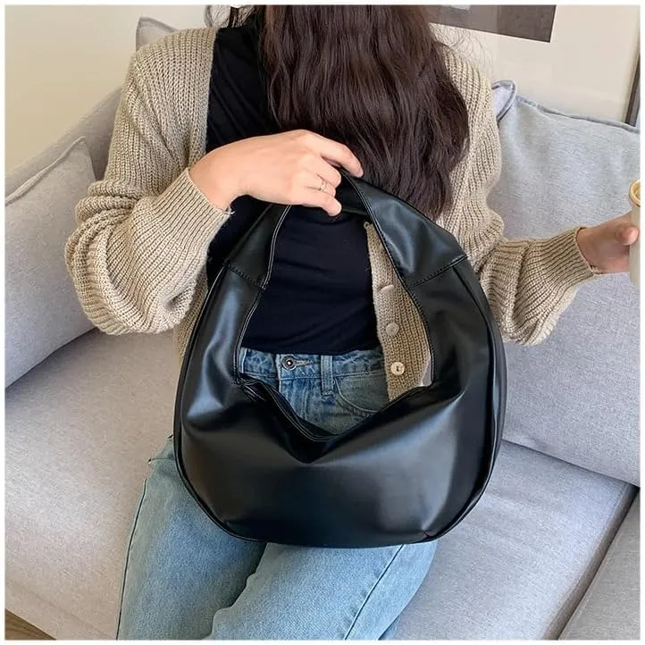 Women's Oily Wax Leather Half Moon bag Soft Dumpling bag Underarm bag