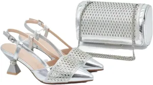 Women’S Party Shoes and Bag Set Elegant High Heels Slingbacks Pumps with Matching Shinning Handbag