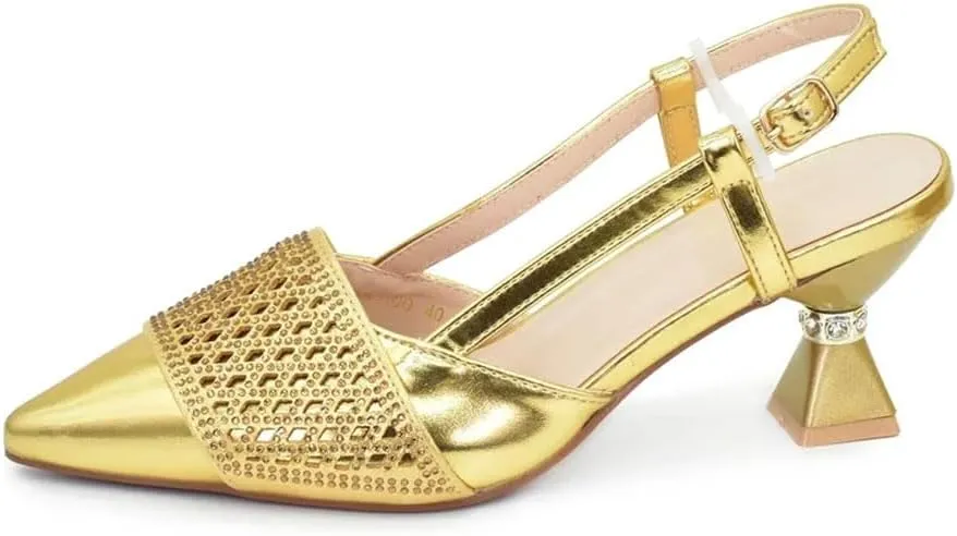 Women’S Party Shoes and Bag Set Elegant High Heels Slingbacks Pumps with Matching Shinning Handbag