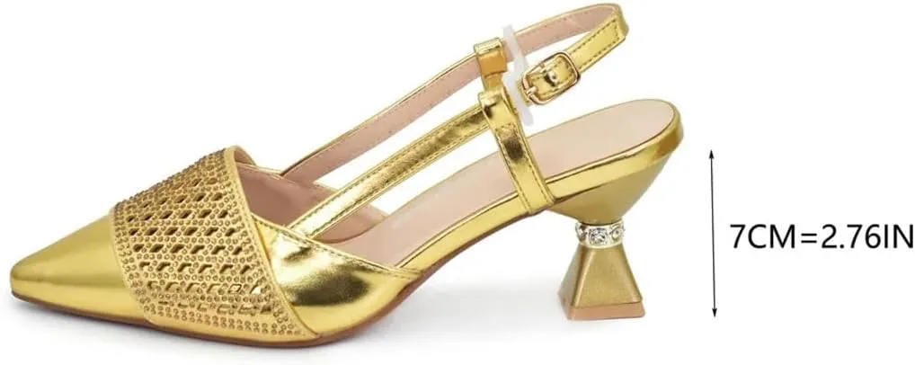 Women’S Party Shoes and Bag Set Elegant High Heels Slingbacks Pumps with Matching Shinning Handbag